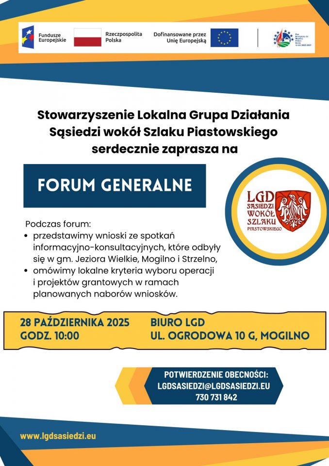 Zapraszamy na Forum Generalne LGD „Sąsiedzi wokół Szlaku Piastowskiego”